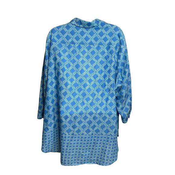 Coldwater Creek Blue Geometric Print Cotton Popover Top Size 2X Lightweight Boho - Picture 2 of 12